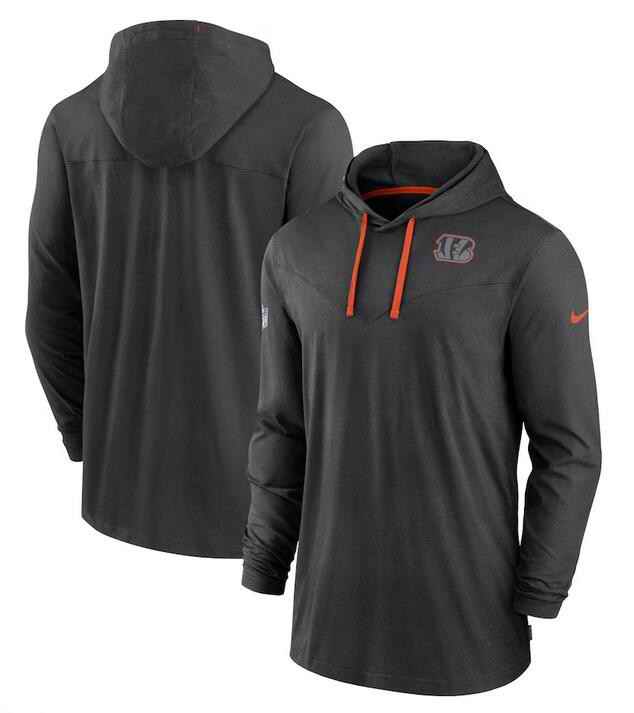 Men's Cincinnati Bengals Black Sideline Pop Performance Pullover Long Sleeve Hoodie T-Shirt